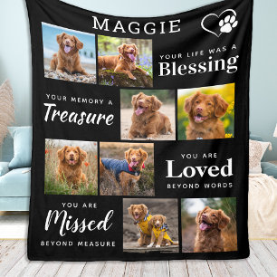 Dog Memorial Gift - Personalized Pet Loss 8 Photo Fleece Blanket