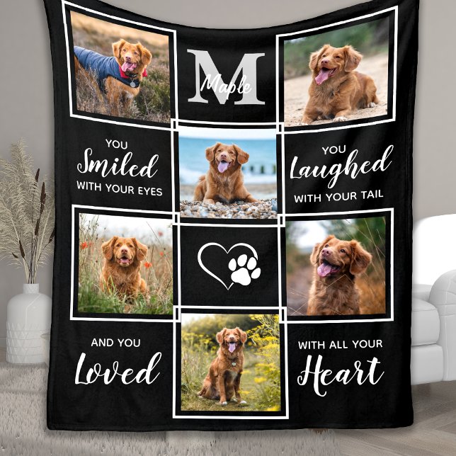 Dog Memorial Gift Personalized Pet Photo Collage Fleece Blanket (Creator Uploaded)