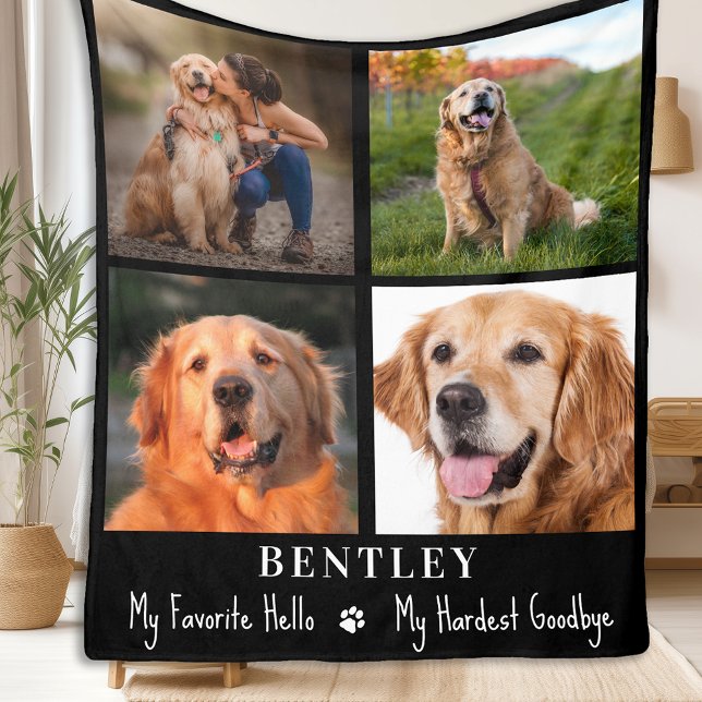 Dog Memorial Gift Pet Loss Custom 4 Photo Collage Fleece Blanket (Creator Uploaded)