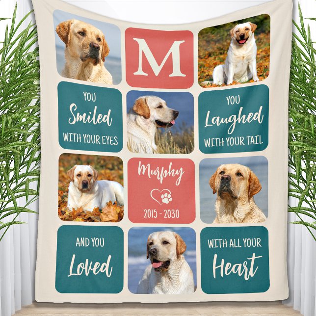 Dog Memorial Gift Pet Loss Modern Colourful 6 Phot Fleece Blanket (Creator Uploaded)