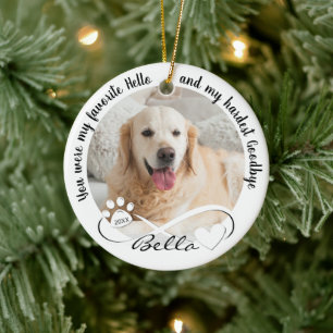 Dog Memorial Hardest Goodbye 2 Photos Pawprints Ceramic Ornament