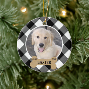 Dog Memorial Keepsake B&W Buffalo Check Ceramic Ornament