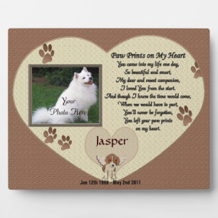 Dog Memorial - Paw Prints on My Heart - Beige Plaque