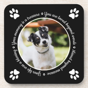 Dog Memorial Paw Prints Photo Beverage Coaster