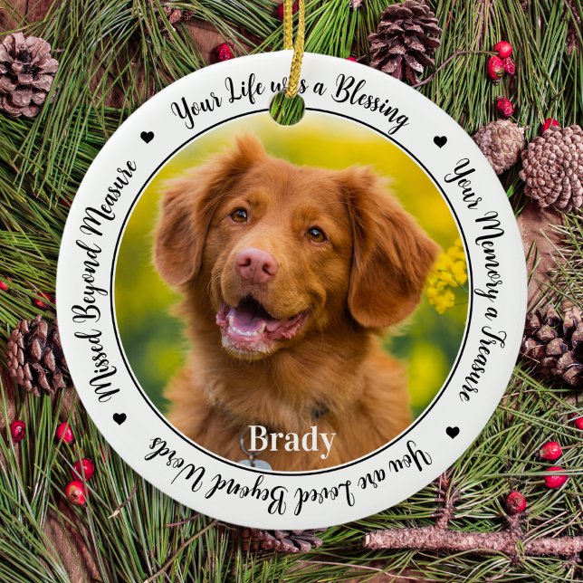 Dog Memorial Personalize 2 Photo Pet Loss Keepsake Ceramic Ornament (Creator Uploaded)