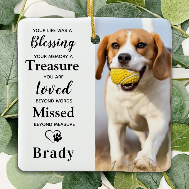 Dog Memorial Personalized Pet Loss Gift 2 Photo Ceramic Ornament (Creator Uploaded)