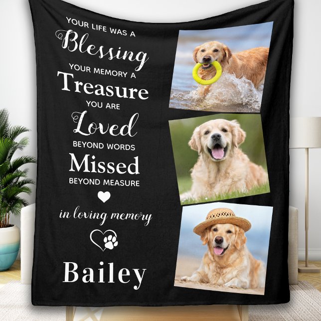 Dog Memorial Personalized Pet Loss Gift 3 Photo  Fleece Blanket (Creator Uploaded)