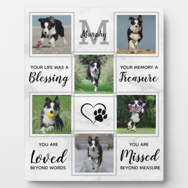 Dog Memorial - Pet Loss Gift Monogram Dog Keepsake Plaque (Front)