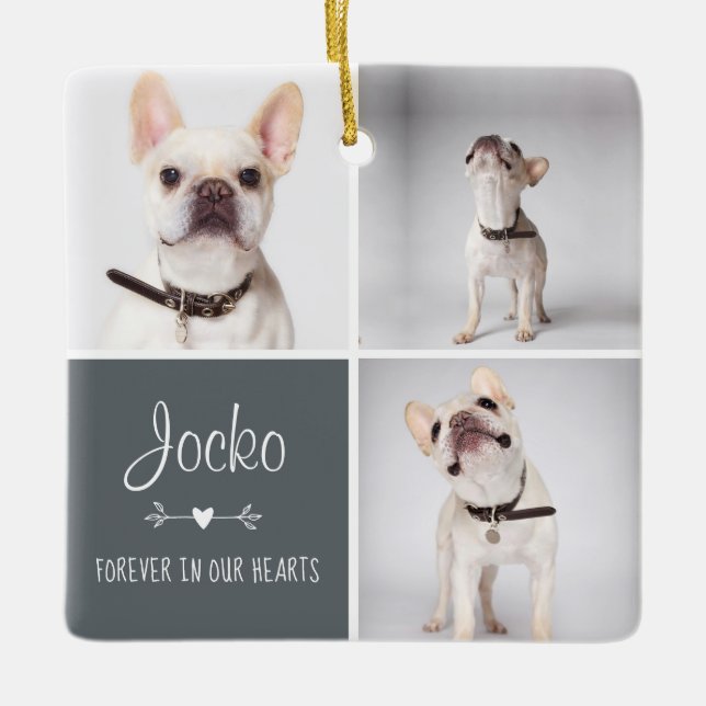 Dog Memorial Pet Loss Keepsake Photo Collage Ceramic Ornament (Front)