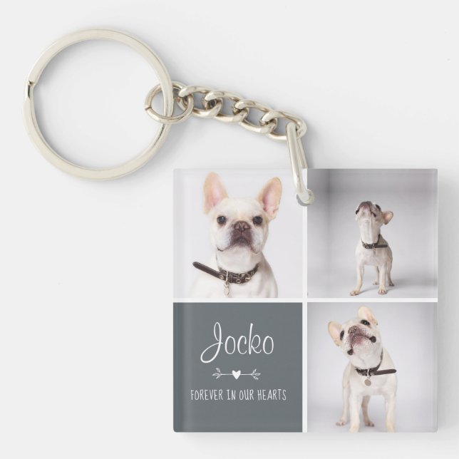 Dog Memorial Pet Loss Keepsake Photo Collage Keychain (Front)