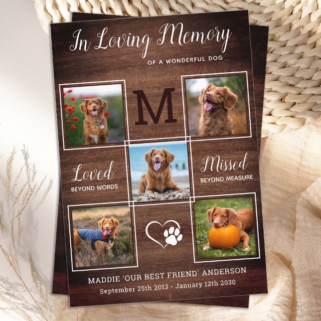 Dog Memorial Pet Loss Personalize 5 Photo Sympathy Thank You Card (Creator Uploaded)