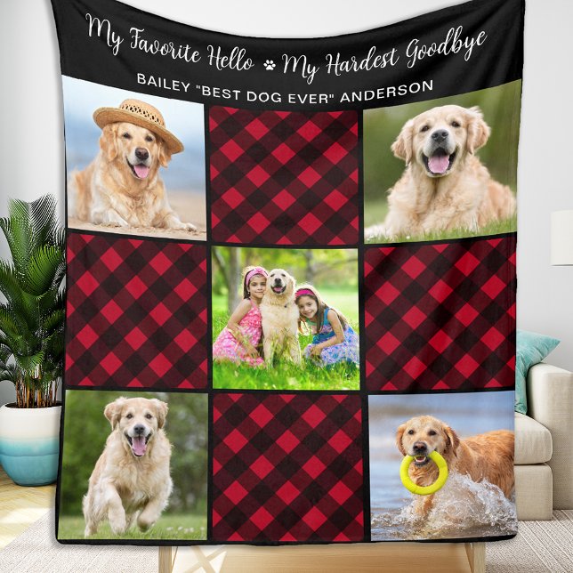 Dog Memorial Pet Loss Personalized Photo Red Plaid Fleece Blanket (Creator Uploaded)