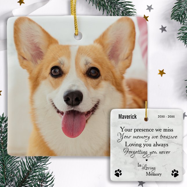 Dog Memorial Pet Loss Personalized Sympathy Photo  Ceramic Ornament (Creator Uploaded)