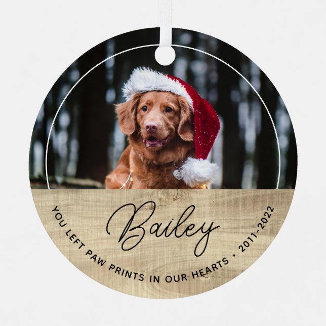 Dog Memorial Photo Christmas Metal Ornament (Front)