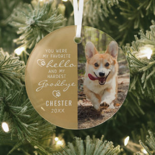 Dog Memorial Photo Favourite Hello Hardest Goodbye Glass Ornament