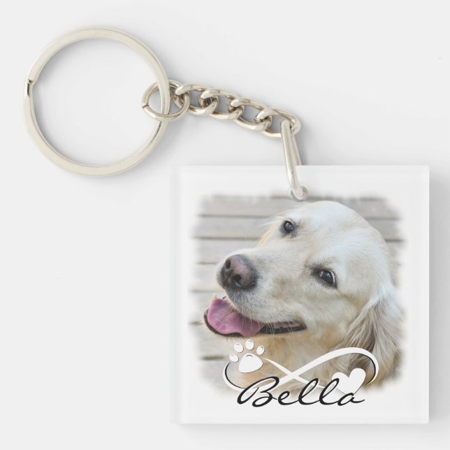 Dog Memorial Photo Paw Heart Infinity Keepsake Keychain (Front)
