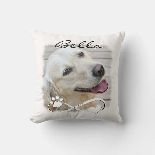 Dog Memorial Photo Paw Heart Infinity Keepsake Throw Pillow (Front)