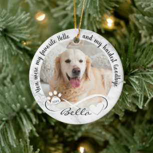 Dog Memorial Quote 2 Photo Pawprint Heart Infinity Ceramic Ornament