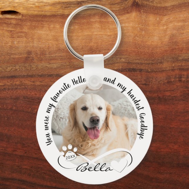 Dog Memorial Quote 2 Photo Pawprint Heart Infinity Keychain (Front)