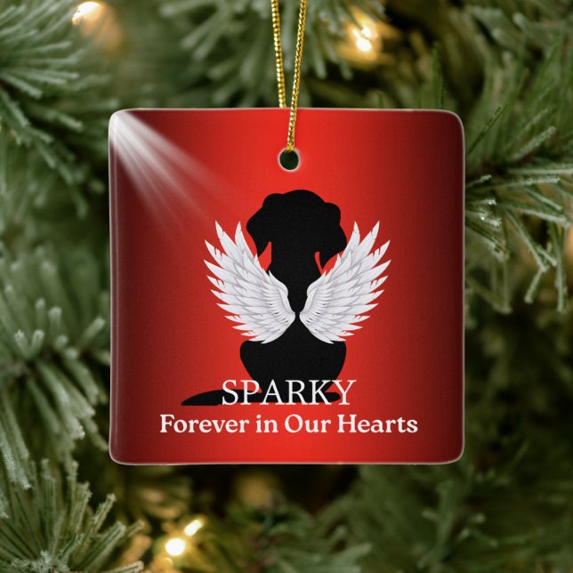 Dog Memorial Simple Angel Wings Keepsake  Ceramic Ornament (Tree)
