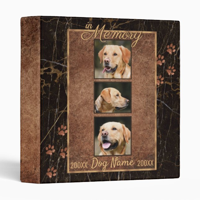 Dog Memory Marble Rustic Gold Keepsake Binder (Front/Spine)