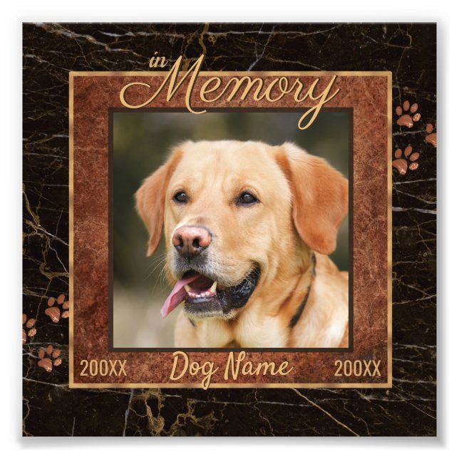 Dog Memory Marble Rustic Square Keepsake Photo Print (Front)