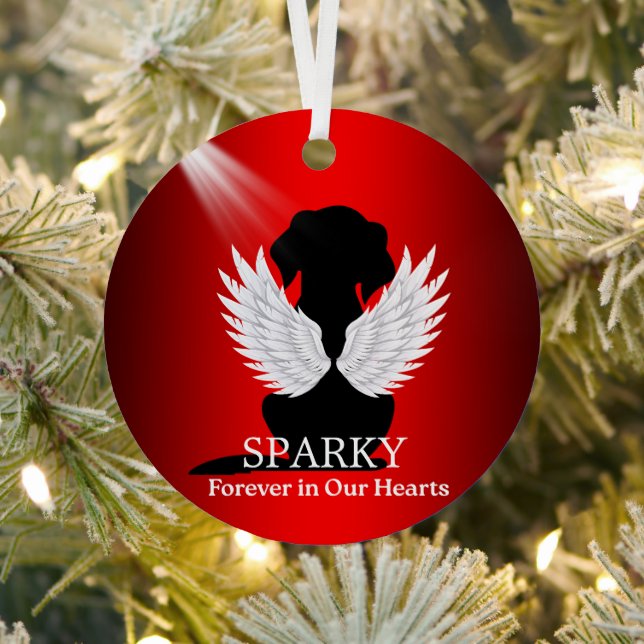 Dog Memory Simple Red Angel Wings Keepsake  Metal Ornament (Insitu)