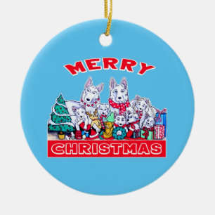 Dog Merry Christmas White Shepherd Holiday GSD Fun Ceramic Ornament