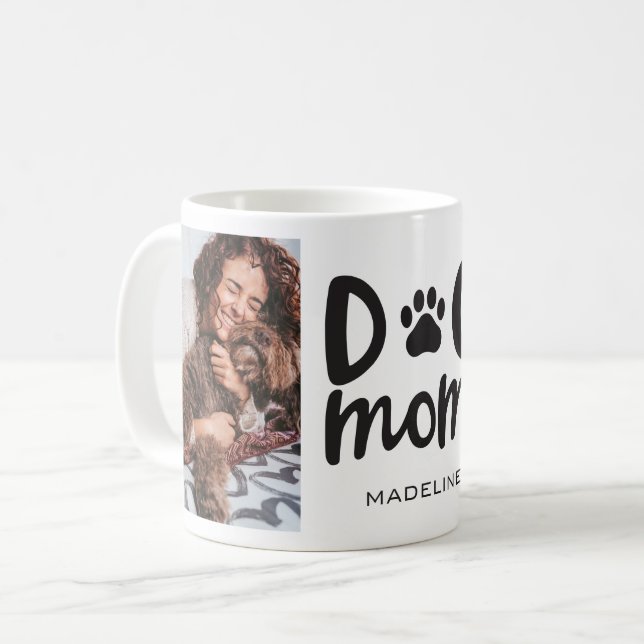Dog Mom 2 Photo Name Coffee Mug Cup (Front Left)