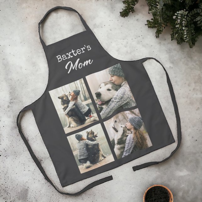 Dog Mom 4 Photo Template Apron (Personalize with 4 pet photos and your dog's name.)
