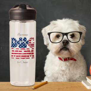 Dog Mom American Flag Grunge Red White Blue  Water Bottle