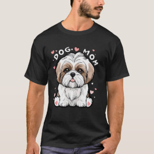 Dog Mom Baby Shih Tzu Puppy And Hearts Surrounded T-Shirt