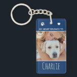 Dog Mom Blue Photo Keychain<br><div class="desc">Carry your pet with you everywhere you go with this custom pet photo keychain ! A must have for every dog lover, dog mom and dog dad ! Quote: My Heart Belongs To ... Personalize wth your dog's favourite photos and name. COPYRIGHT © 2020 Judy Burrows, Black Dog Art -...</div>