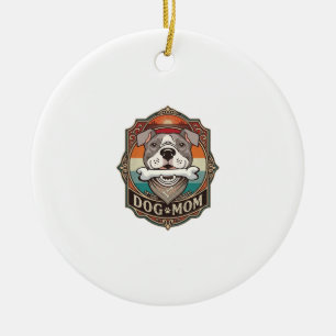 Dog Mom Bone Bandana Vintage Frame_1 Ceramic Ornament