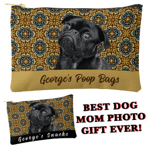 Dog Mom Brown Gold Photo Personalized Poop Bg Accessory Pouch