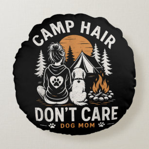 Dog Mom Camping Outdoor Campfire Round Pillow