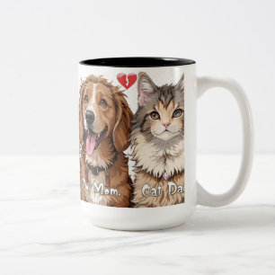 Dog Mom & Cat Dad – Funny Pet Parent Design Two-Tone Coffee Mug