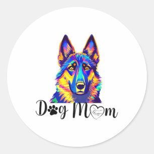 Dog Mom Cool Colourful German Shepherd Heart Paw P Classic Round Sticker
