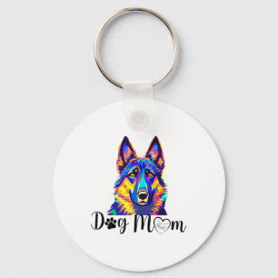Dog Mom Cool Colourful German Shepherd Heart Paw P Keychain