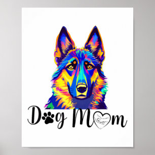 Dog Mom Cool Colourful German Shepherd Heart Paw P Poster