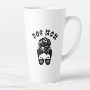 Dog Mom Cool Mom Messy Bun Aviator Sunglasses  Latte Mug