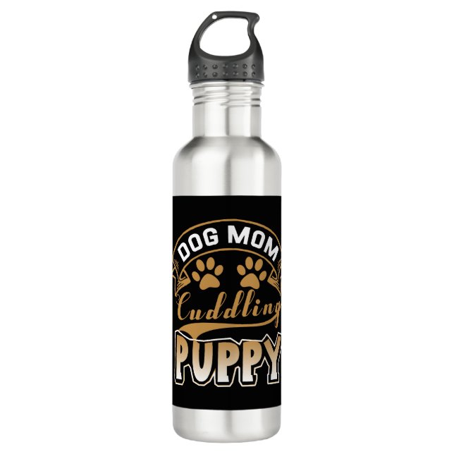 Dog Mom Cuddling Puppy   710 Ml Water Bottle (Front)