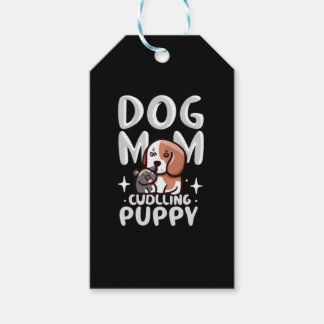Dog Mom Cuddling Puppy   Gift Tags