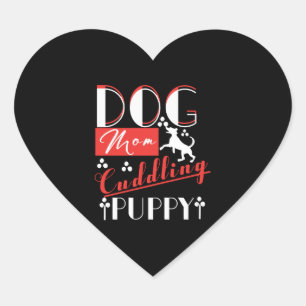 Dog Mom Cuddling Puppy Heart Sticker
