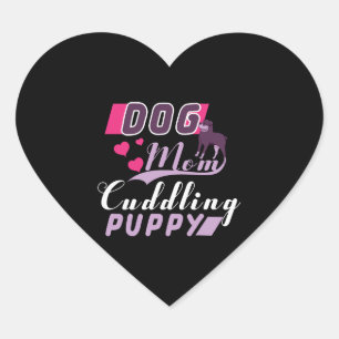 Dog Mom Cuddling Puppy Heart Sticker