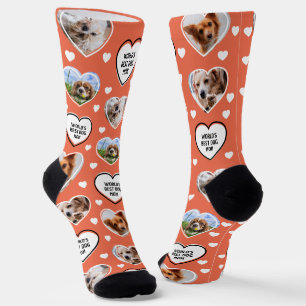 DOG MOM Custom 4 Pet Dog Heart Photo Burnt Sienna Socks