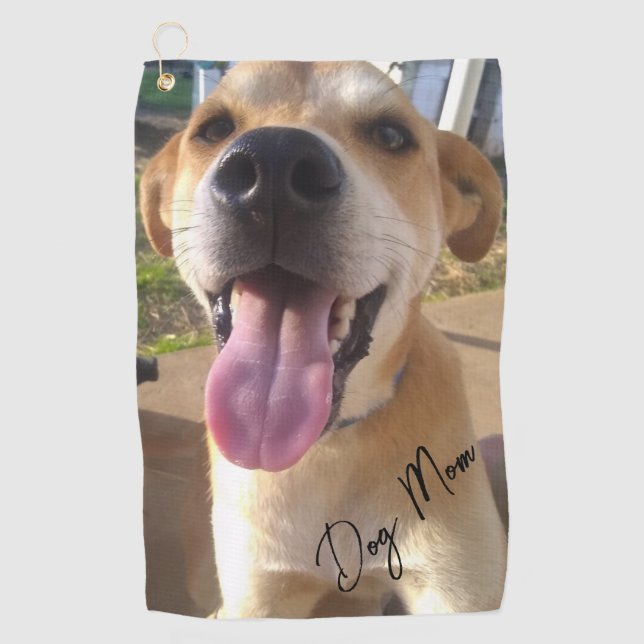 Dog Mom Custom Pet Photo Golf Towel (Front)