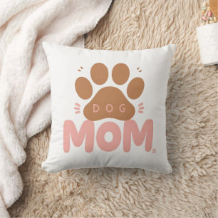 Dog Mom Cute Paw Print Pink Throw Pillow Dog Lover