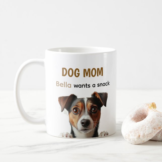 Dog Mom Cute Puppy Coffee Quote Design Mug (With Donut)