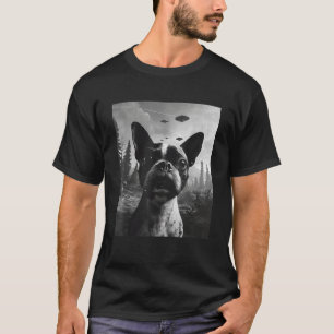 Dog Mom Dad Funny Alien Selfie Boston Terrier UFO  T-Shirt